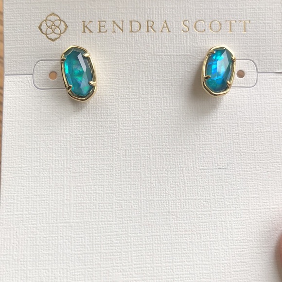 Kendra Scott Grayson Gold Plated Over Brass Stud Earrings With Teal Abalone NWT - Picture 10 of 14